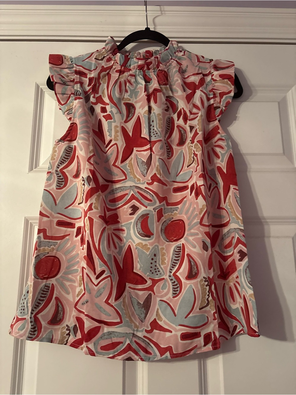Red & Light Blue Abstract Floral Blouse